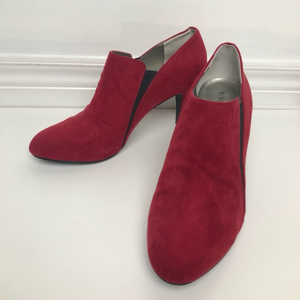 Nine West Cranberry Red Faux Suede Ankle Booties